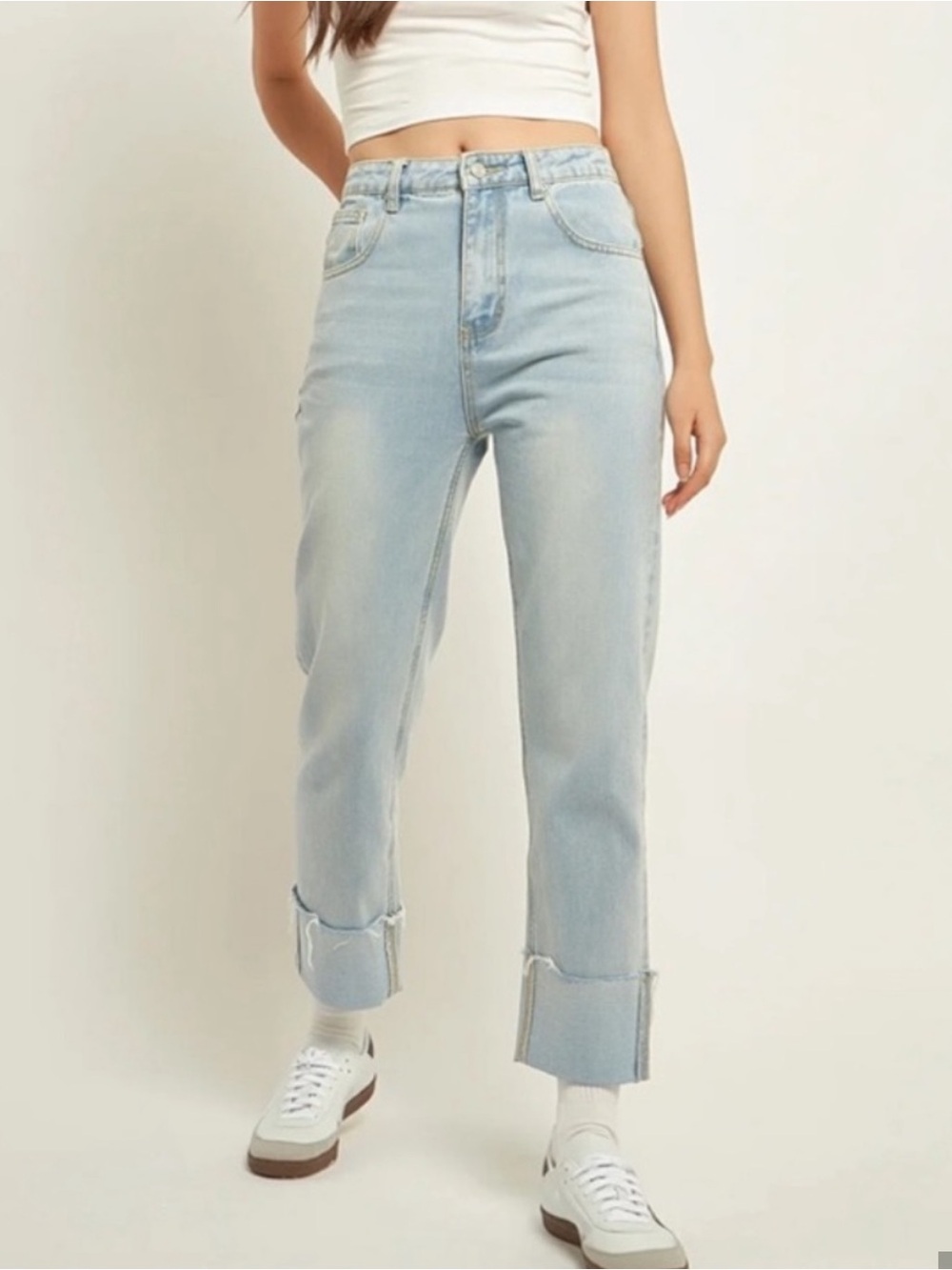 GREY LAB Light Wash Rolled Cuff Ankle Jeans